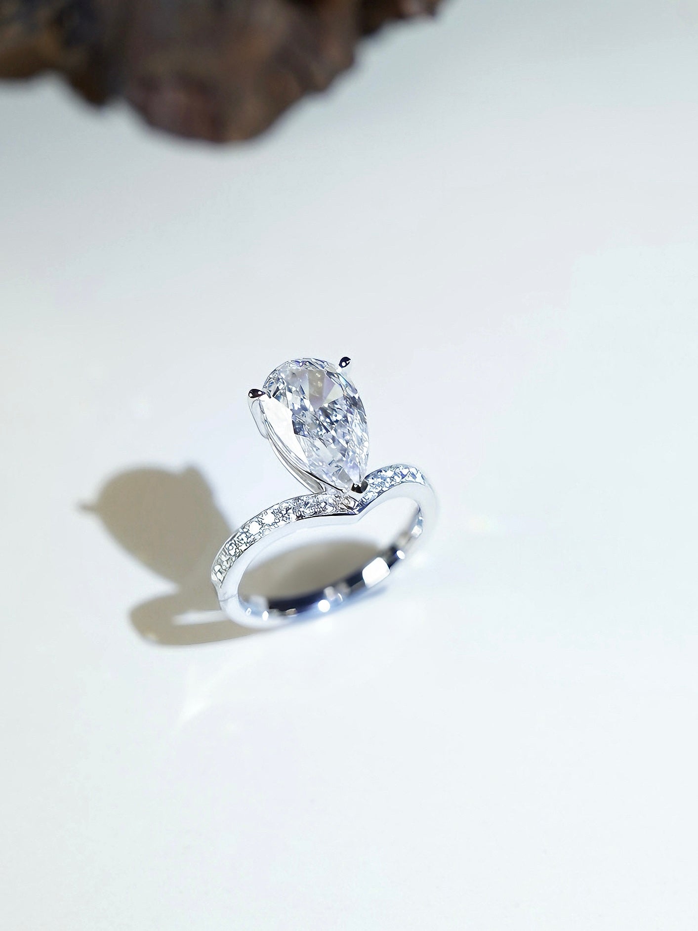 18K Gold Lab Grown Diamond Ring - Pear Cut Center Stone with Pavé Band Elegant Engagement Ring