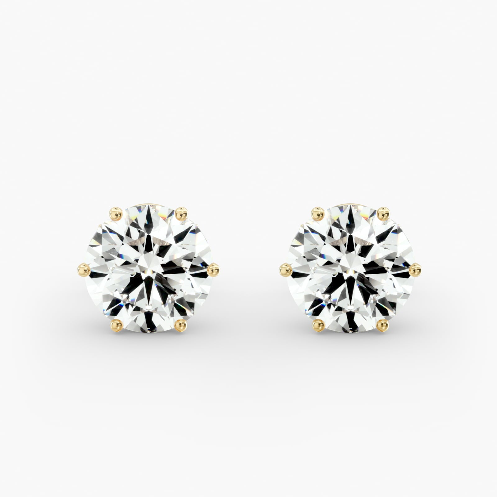 Six Prong Custom Diamond Stud Earrings Shown in 2 ct. Total