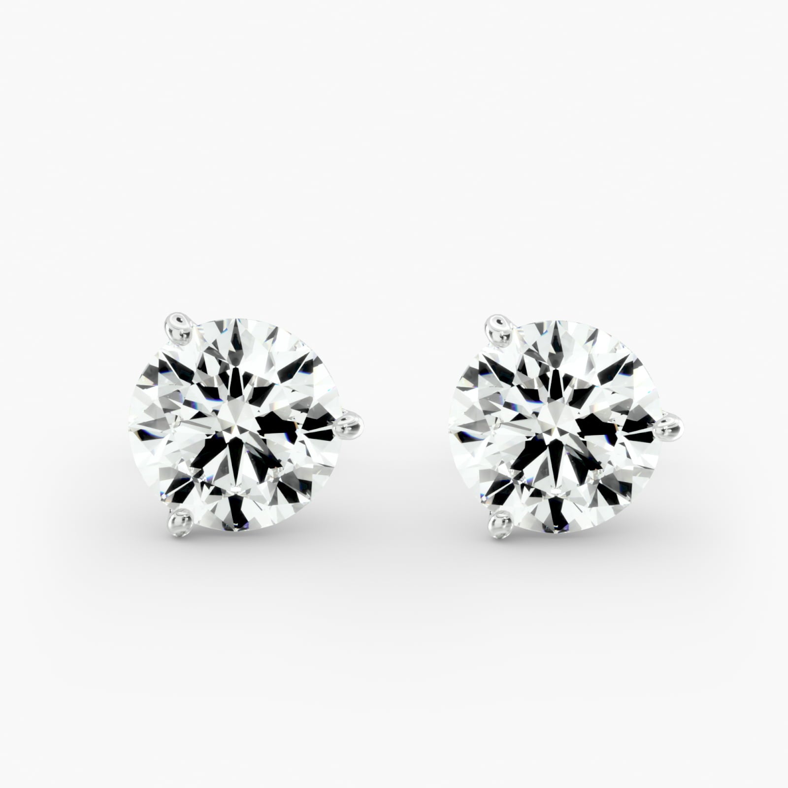 Three Prong Martini Style Custom Diamond Stud Earrings