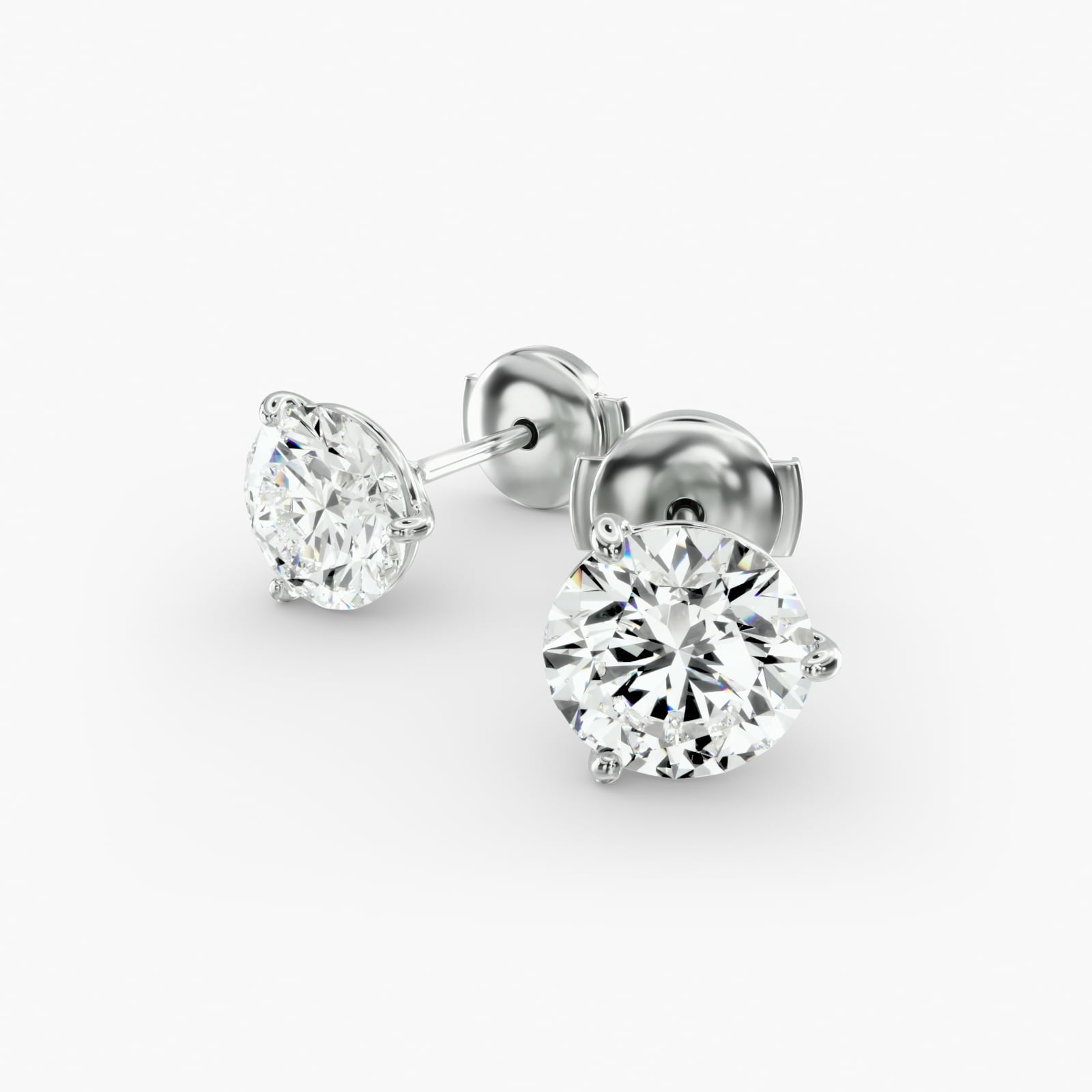 Three Prong Martini Style Custom Diamond Stud Earrings