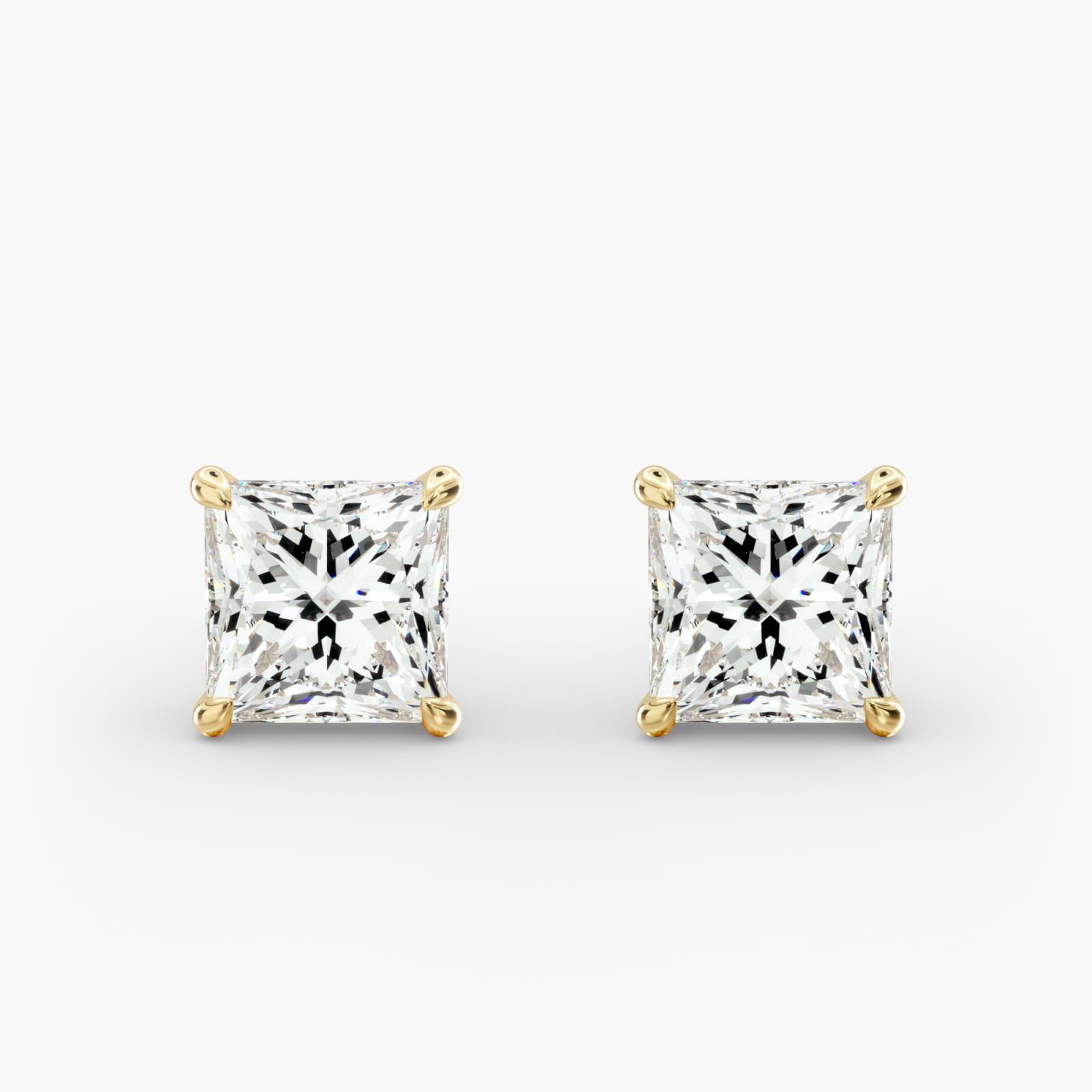Princess Cut Custom Diamond Stud Earrings Shown in 2 ct. Total