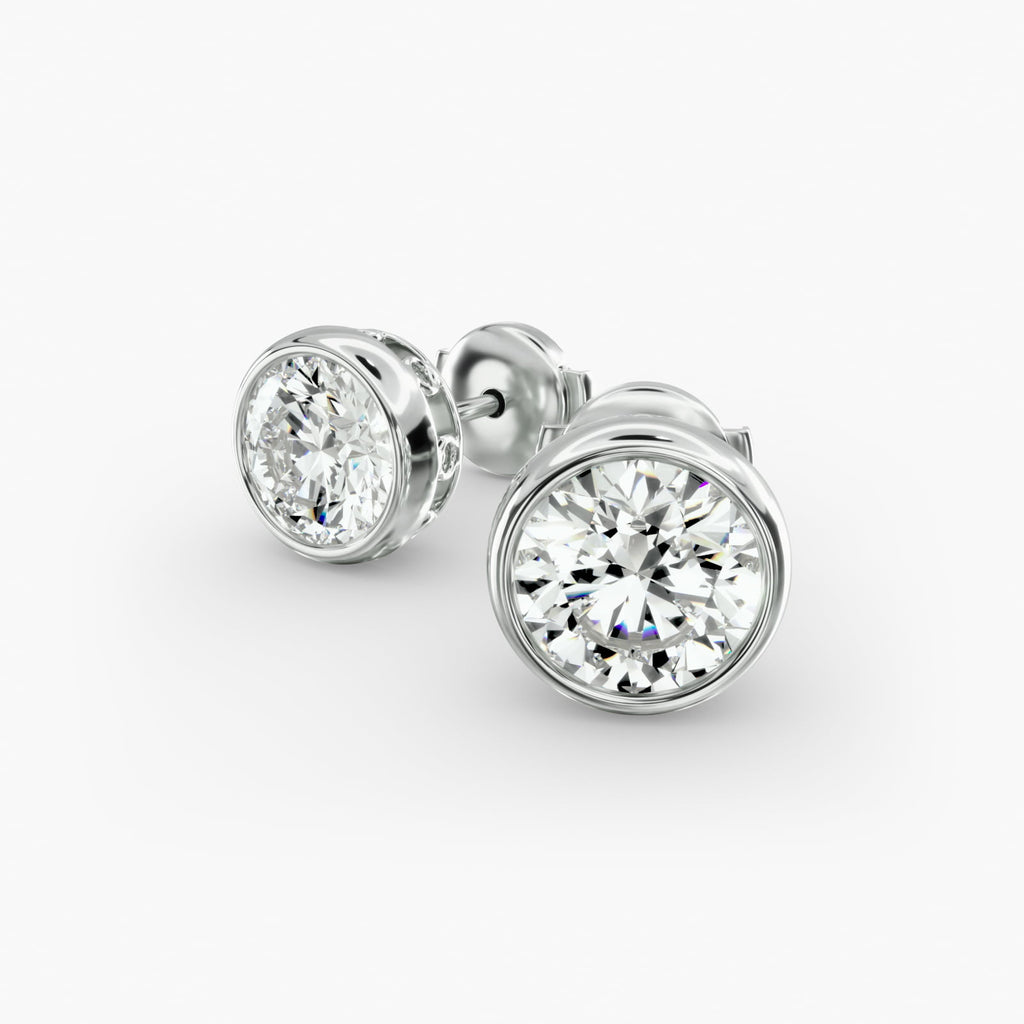 Bezel Custom Diamond Stud Earrings Shown in 2 ct. Total