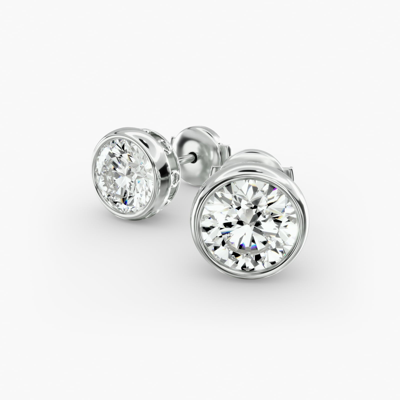 Bezel Custom Diamond Stud Earrings Shown in 2 ct. Total
