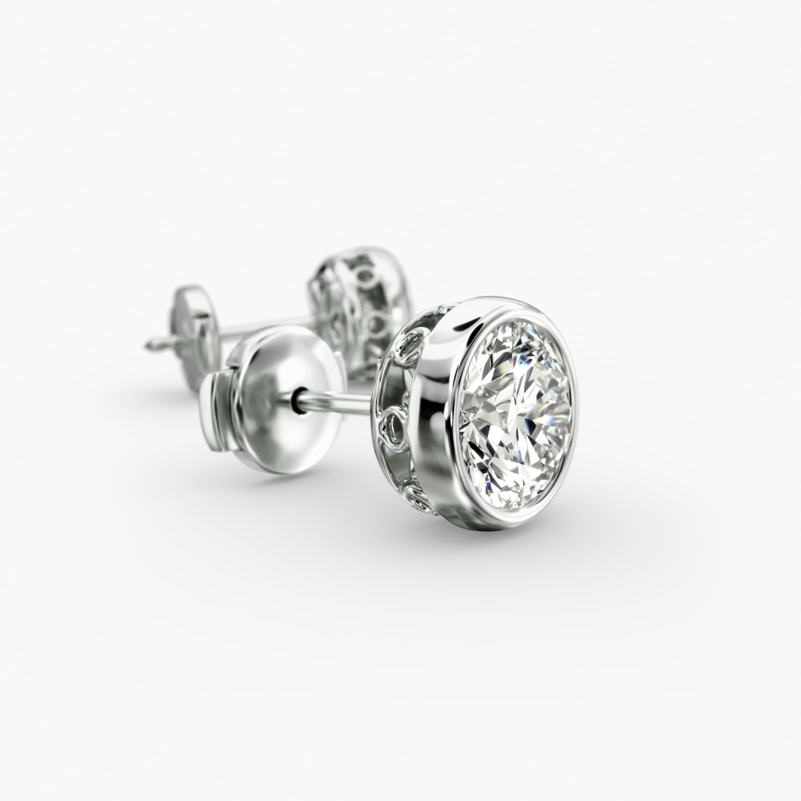 Bezel Custom Diamond Stud Earrings Shown in 2 ct. Total