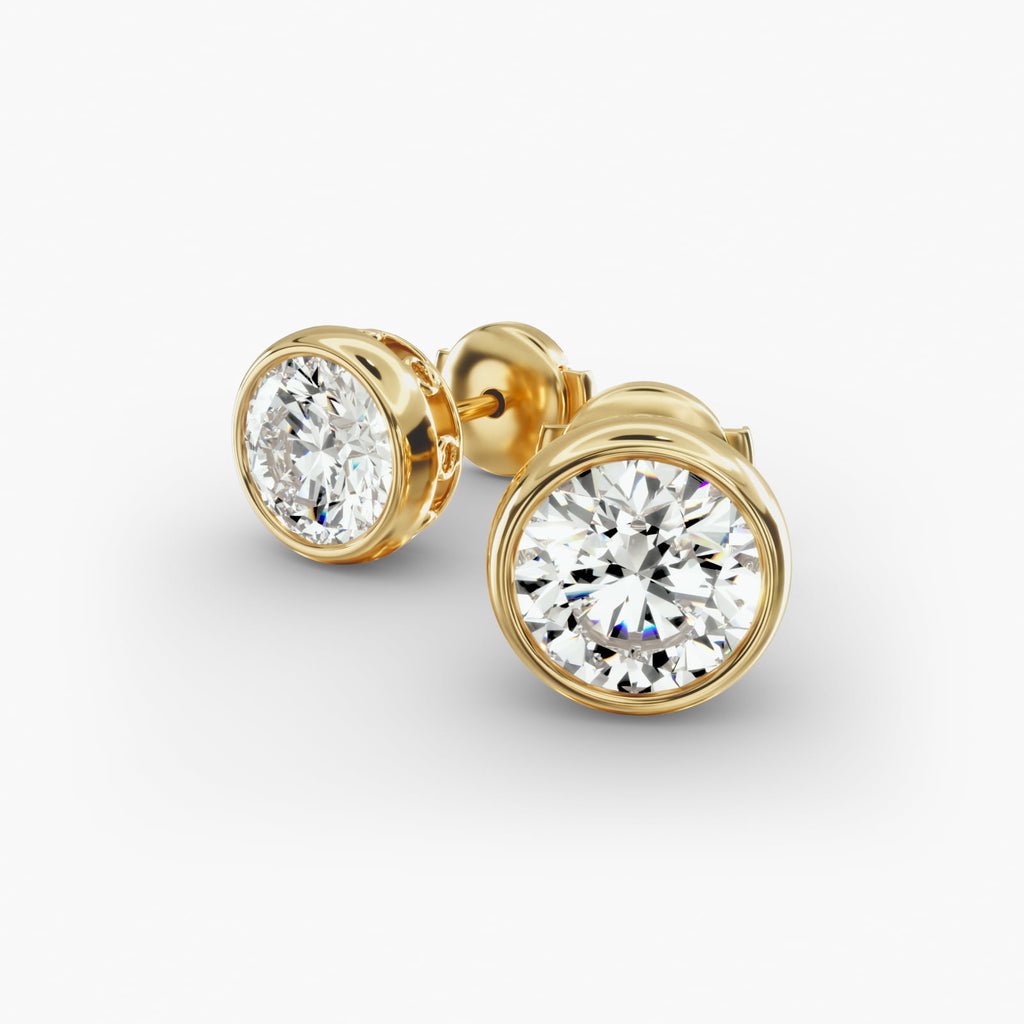 Bezel Custom Diamond Stud Earrings Shown in 2 ct. Total