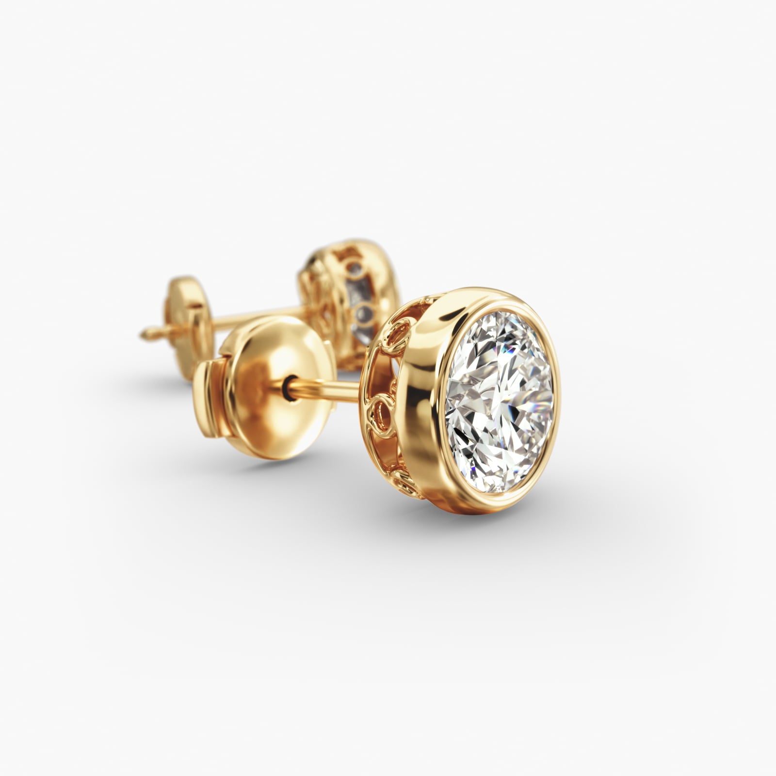 Bezel Custom Diamond Stud Earrings Shown in 2 ct. Total