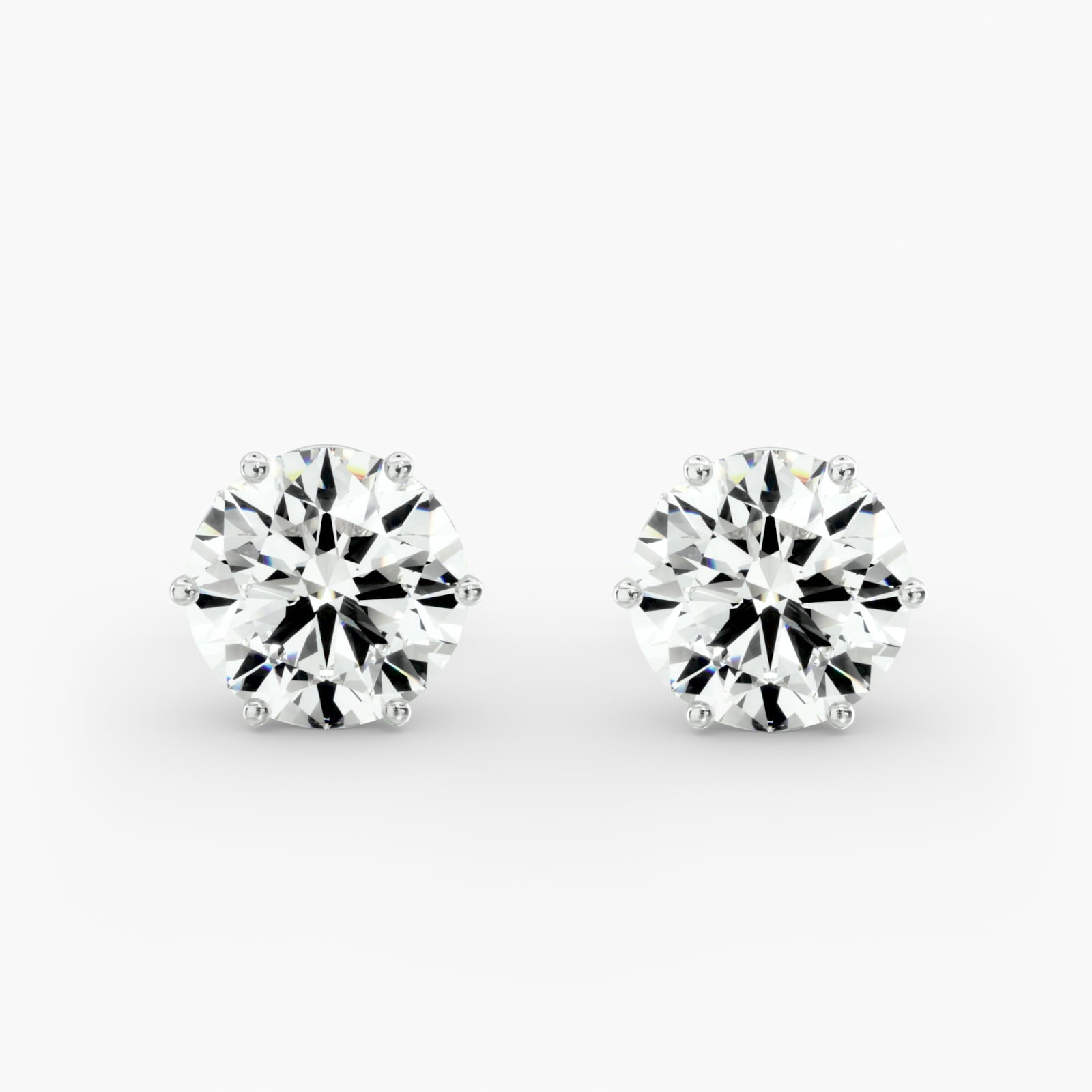 Six Prong Custom Diamond Stud Earrings Shown in 2 ct. Total