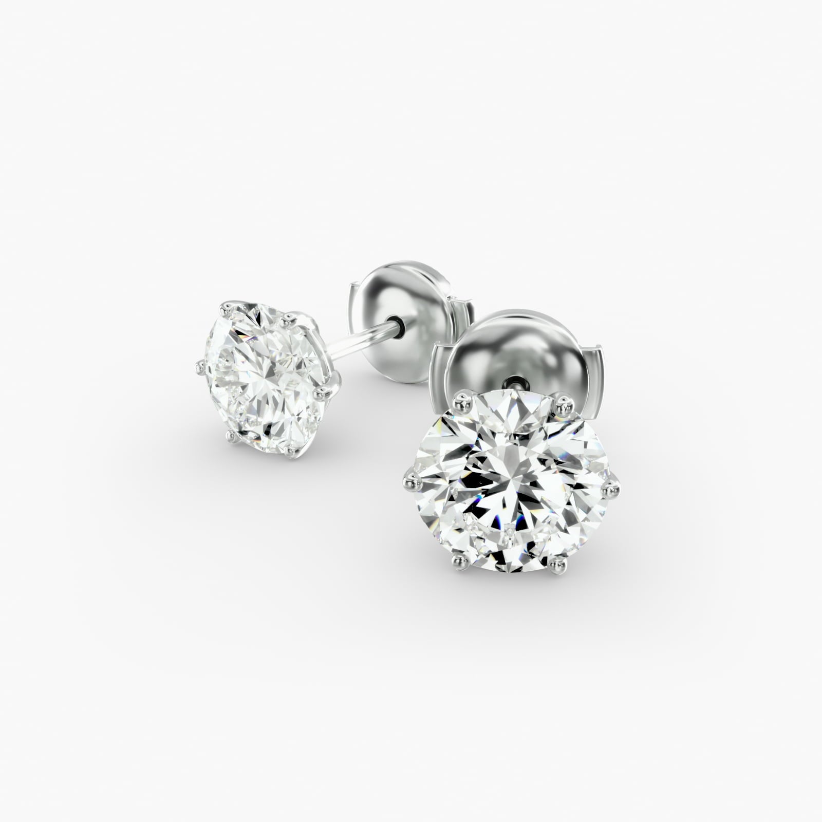 Six Prong Custom Diamond Stud Earrings Shown in 2 ct. Total