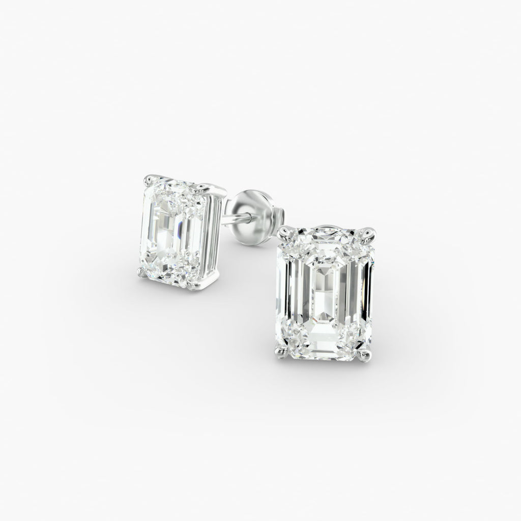 Emerald Cut Custom Diamond Stud Earrings Shown in 2 ct. Total