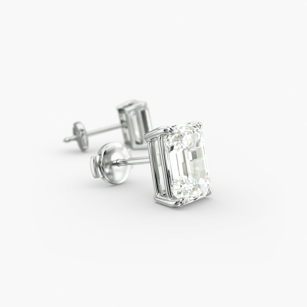Emerald Cut Custom Diamond Stud Earrings Shown in 2 ct. Total