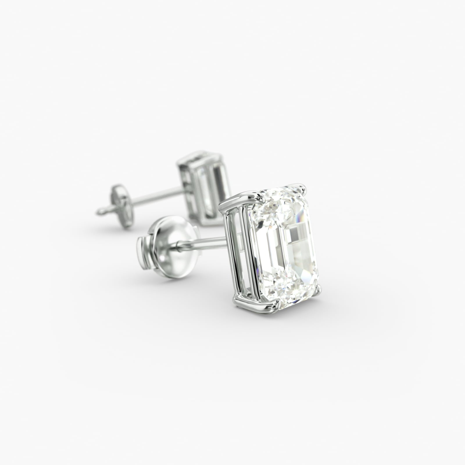 Emerald Cut Custom Diamond Stud Earrings Shown in 2 ct. Total