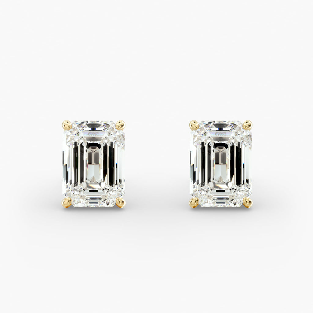 Emerald Cut Custom Diamond Stud Earrings Shown in 2 ct. Total