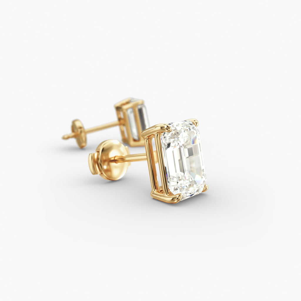 Emerald Cut Custom Diamond Stud Earrings Shown in 2 ct. Total