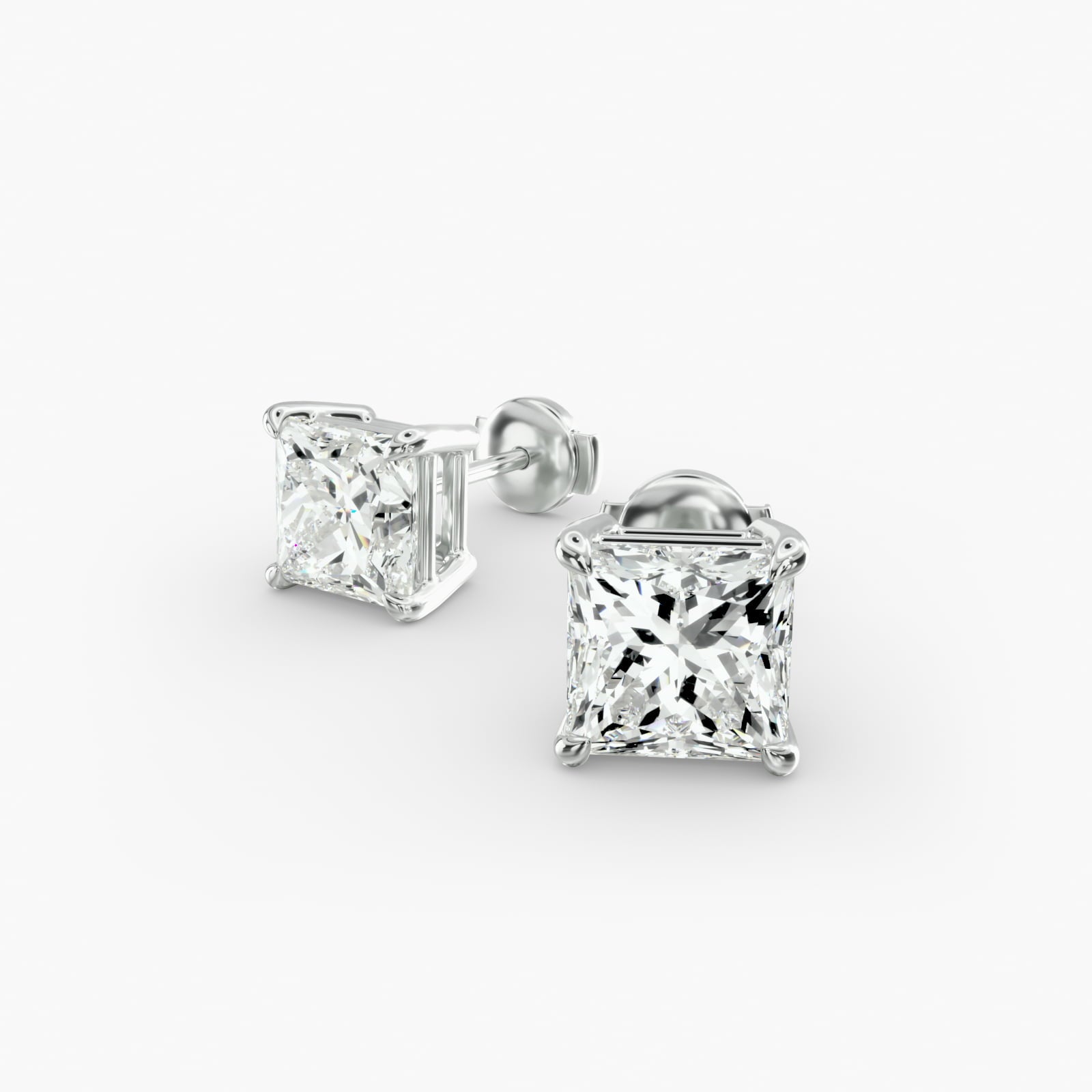 Princess Cut Custom Diamond Stud Earrings Shown in 2 ct. Total
