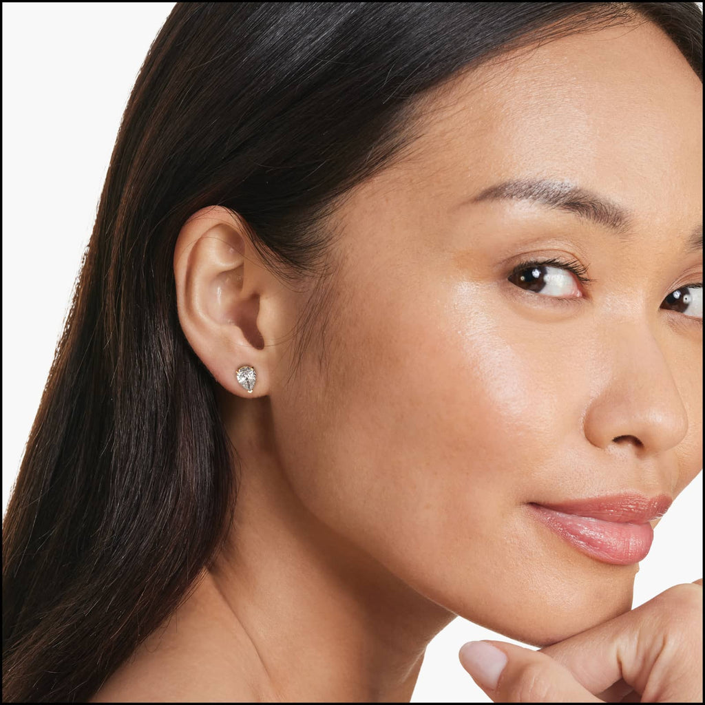 Pear Shape Custom Diamond Stud Earrings Shown in 2 ct. Total