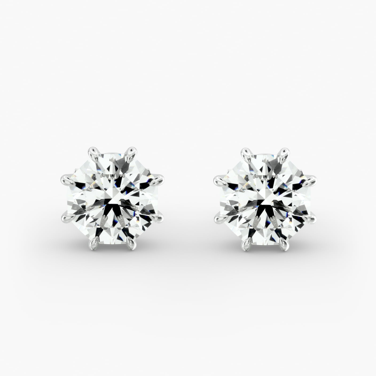 Eight Prong Octagon Cut Custom Diamond Stud Earrings Shown in 2 ct. Total