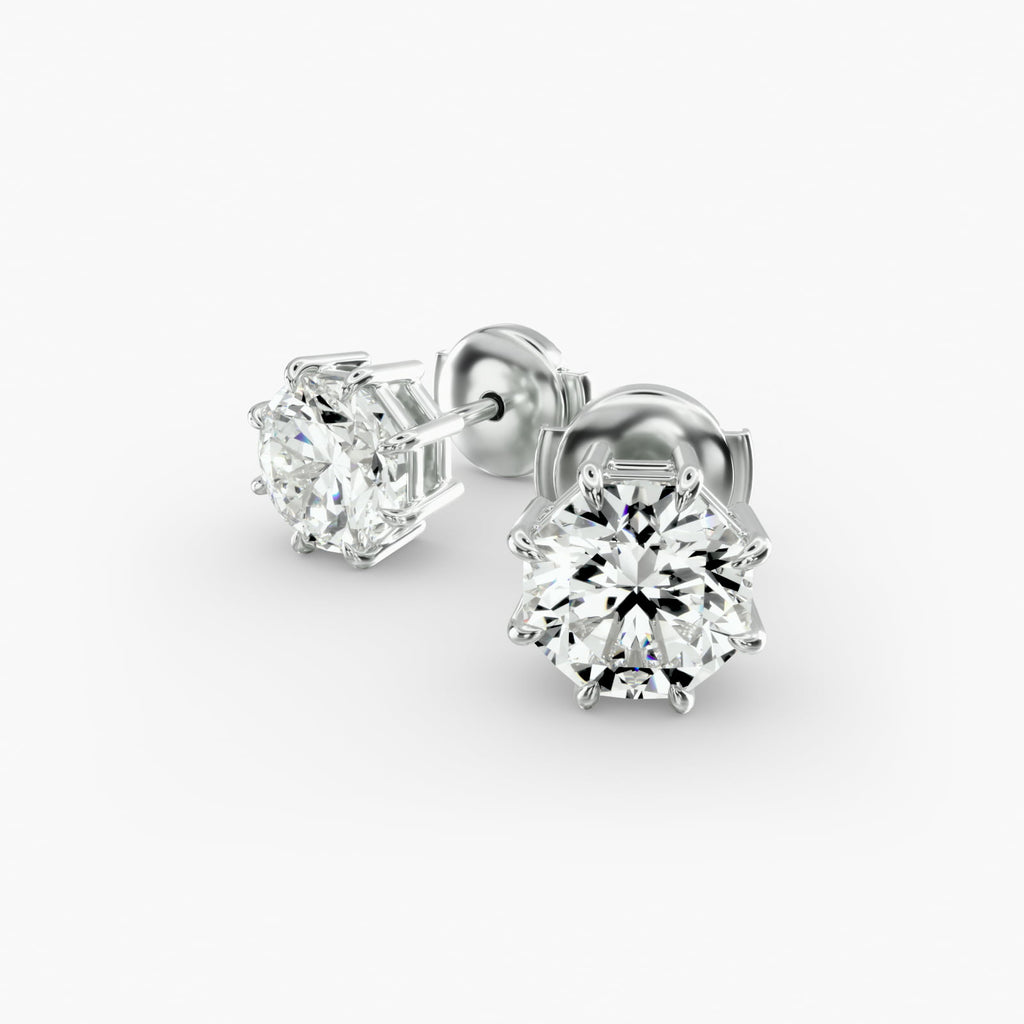 Eight Prong Octagon Cut Custom Diamond Stud Earrings Shown in 2 ct. Total