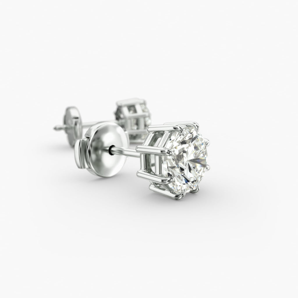 Eight Prong Octagon Cut Custom Diamond Stud Earrings Shown in 2 ct. Total