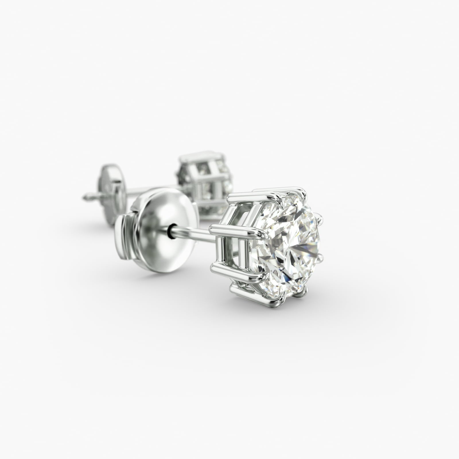 Eight Prong Octagon Cut Custom Diamond Stud Earrings Shown in 2 ct. Total