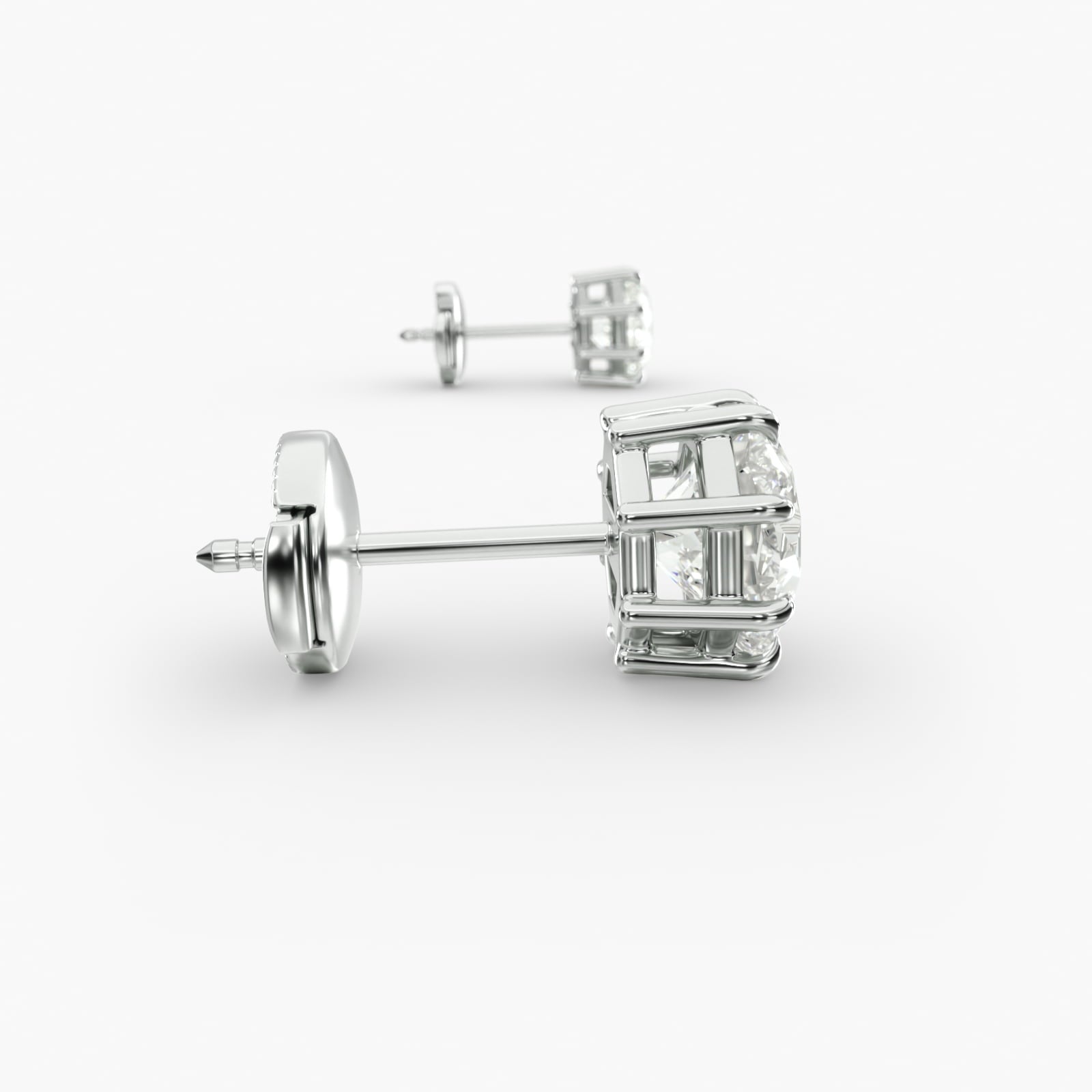 Eight Prong Octagon Cut Custom Diamond Stud Earrings Shown in 2 ct. Total