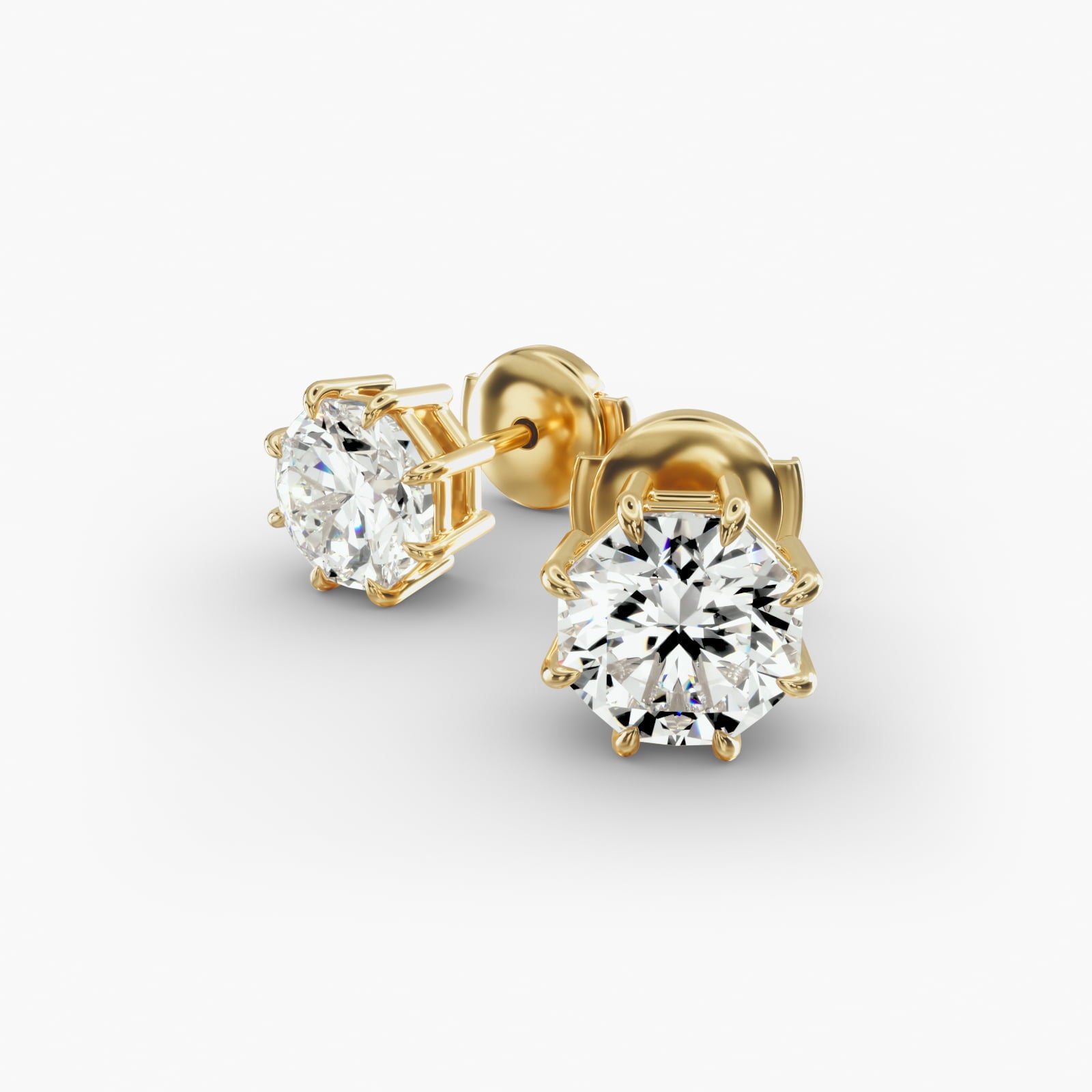Eight Prong Octagon Cut Custom Diamond Stud Earrings Shown in 2 ct. Total