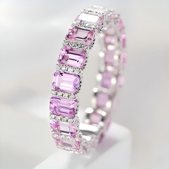 Rainbow Sapphire Eternity Ring | Rose Gold Cushion-Cut Gemstone Band