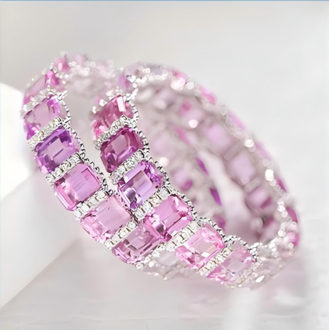 Rainbow Sapphire Eternity Ring | Rose Gold Cushion-Cut Gemstone Band
