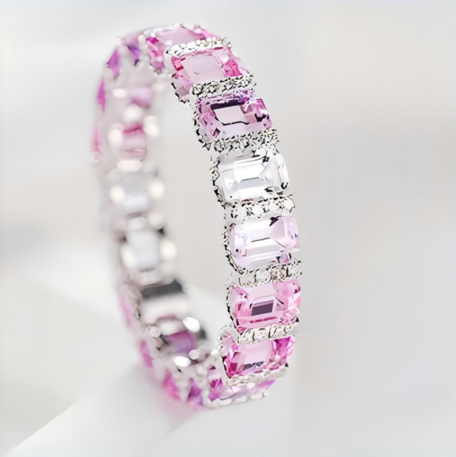 Rainbow Sapphire Eternity Ring | Rose Gold Cushion-Cut Gemstone Band